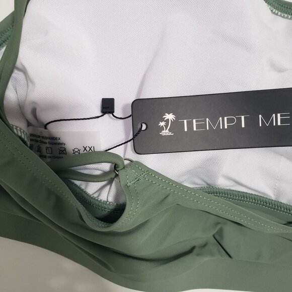 NWT Tempt Me High Waisted Sporty Scoop Neck Bikini set in Army Green Size XXL - Picture 9 of 11